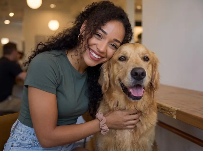 Woman with her golden retriever